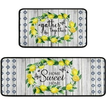 Lemon Kitchen Rug 2 Pieces Set, Washable Non-Slip Kitchen Sink Farmhouse Decor Carpet, Home Water Absorb Microfiber Cushioned Kitchen Floor Standing Mats 17"x47" 17"x30"
