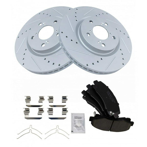 TRQ Front Performance Brake Pad & Rotor Kit Brake Pads Brake Rotors Set Ceramic Premium G-Coated Fits Select 2009-2014 Acura TL