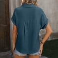 thumbnail image 6 of ORT Womens Button up Linen Shirt Short Sleeve Shirts Summer Fashion Cotton Linen Shirt Top Blouses with Pocket(Navy,M), 6 of 8