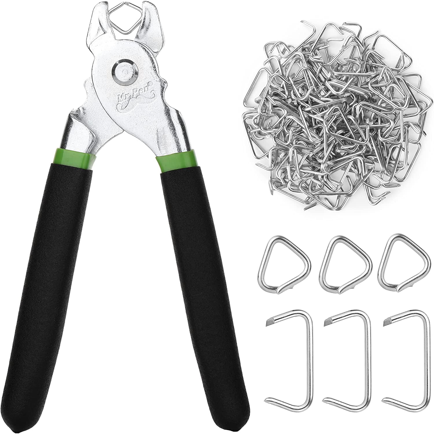 A CAMWAY Hog Ring Pliers Kit & 300pcs 3/4inch Galvanized Steel Rings 