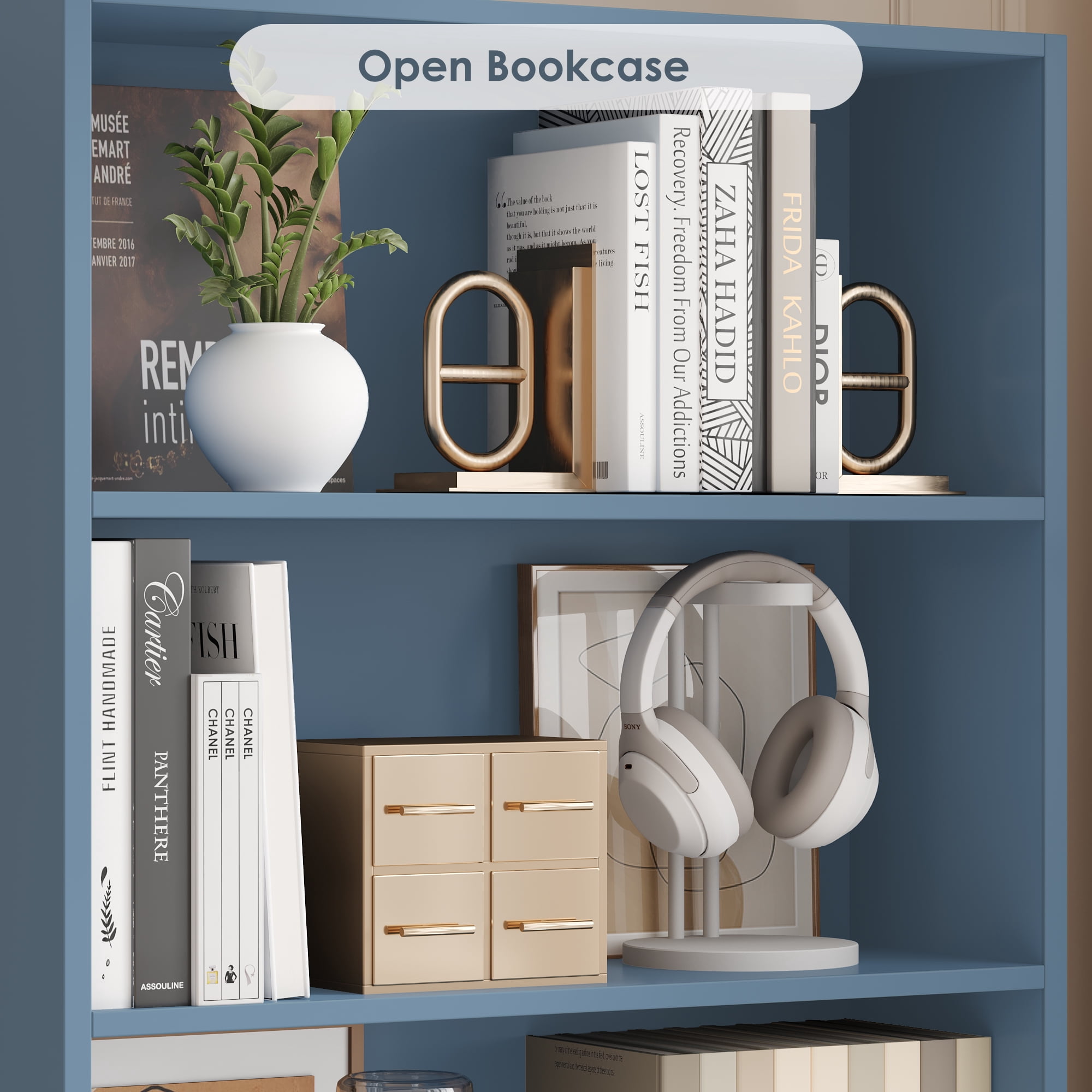 Homfa 82" Tall Bookcases Set of 2, Freestanding Display Storage Shelves, 7-Tier Open Bookshelf for Home Office Living Room Bedroom, Blue