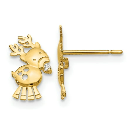 14k Yellow Gold Cubic Zirconia Cz Childrens Reindeer Post Stud Earrings Holiday Animal Wild