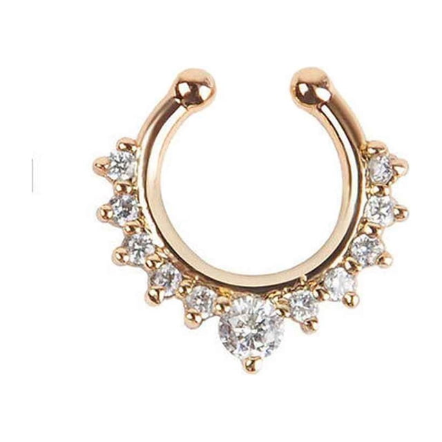 Qarigey Anillo para la nariz Espárragos Moda Apertura Aleación Diamante de imitación para el cuerpo Clip Cumpleaños Joyería Type2 NO2