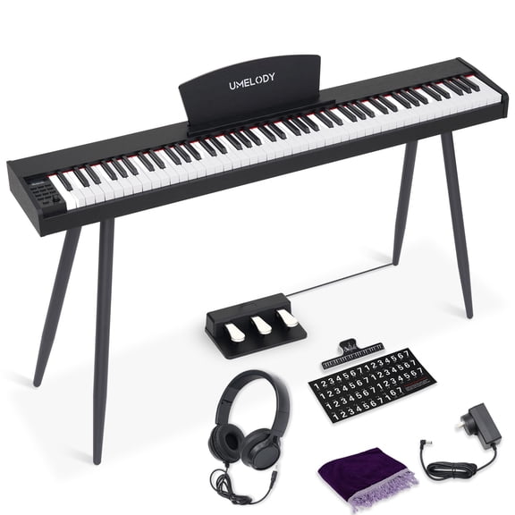 Umelody 88 Key Digital Piano with Semi-Weighted Keys, Full Size Electric Keyboard for Beginners & Adults, Realistic Touch, Built-in Speakers, Sustain Pedal, Ideal for Home Practice & Learning, Black