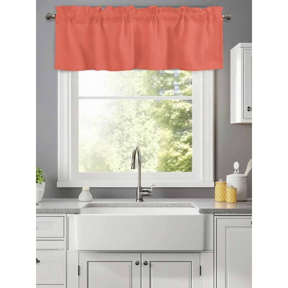 Solid Color Coral Red Valances for Windows,Rod Pocket Valance for Kitchen Bedroom Bathroom Living Room, Minimalist Style Window Valance Curtain Farmhouse Home Decor Short Curtains 42x12in