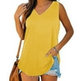 thumbnail image 5 of Mrat Padded Tank Tops Womens Tank Tops V-Neck Basic Casual Flowy Summer Sleeveless T-Shirt Extra Long Tank Tops for Women S-142 Yellow S, 5 of 8