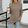 thumbnail image 5 of Zedker Casual High Neck Long Sleeve Pits Striped Thermal Sweaters for Women,Comfy Soft Fleece Fall Pullover Outfits with Side Slit,Coffee,XXL, 5 of 8