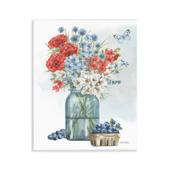 Stupell Industries Country Blossoms & Blueberries Plants & Flowers Painting Unframed Art Print Wall Art, 11 x 14