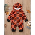 thumbnail image 3 of Qmyliery Newborn Baby Hooded Romper, Plaid Grimace/Pumpkin Printed Long Sleeve Overalls, Casual Simple Style Jumpsuit, 3 of 9