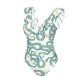 thumbnail image 4 of Yiaed Hand Drawn Snake Print Women's Ruffled One Piece Swimsuit V Neck Swimwear Slimming Monokini for Woman-Small, 4 of 8