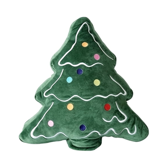 Christmas Tree Shaped Throw Pillow Soft Green Cushion with Colorful Bauble Details Cute Festive Pillow for Sofa Couch Bed Home Holiday Decor