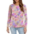 thumbnail image 4 of Valentine Day Shirts for Women Crew Neck Long Sleeve Summer T Shirts Love Heart Print Loose Plus Size Tops Purple Pink S, 4 of 5