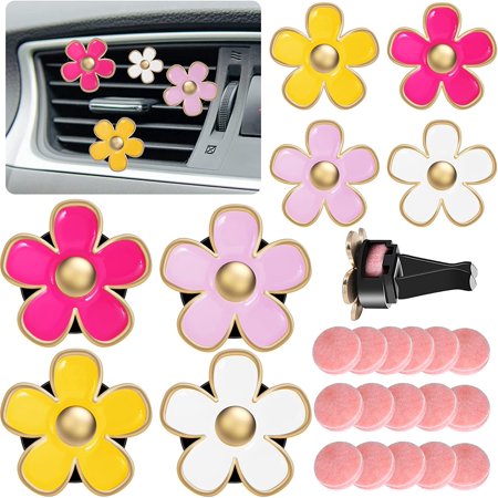8 Pcs Daisy Car Vent Clips Air Freshener with 16 Pcs Aromatherapy Tablets Cute Car Air Conditioning Vent Decorations Colorful Flower Car Accessories Interior Decor for Girls Women.