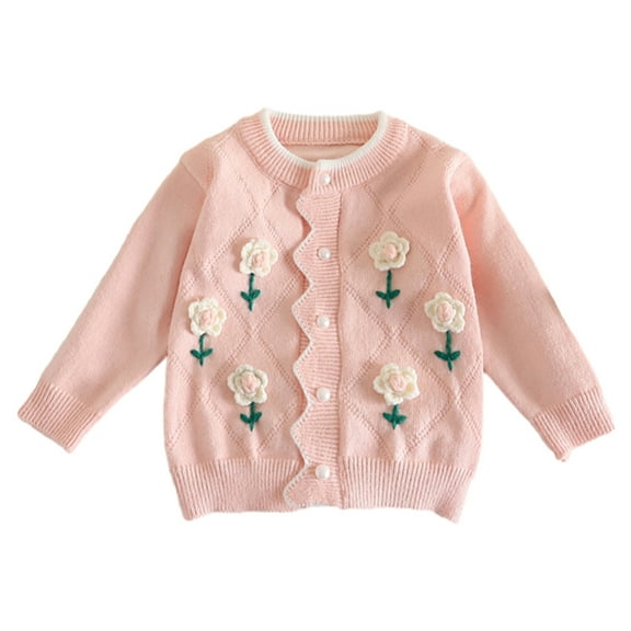 GYRATEDREAM Toddler Girls Crewneck Cardigan Long Sleeve Children Button Cotton Sweater Uniform Sweaters for 3-4Y Pink