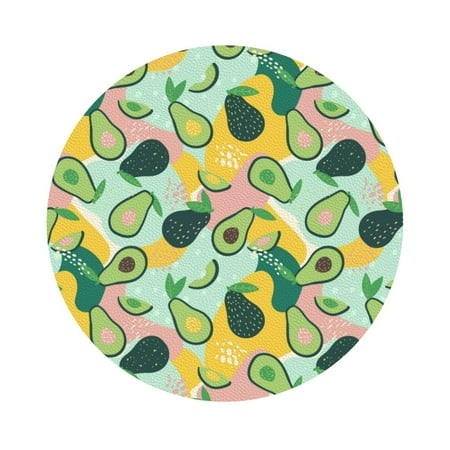 

Pofeuu Avocado Print Leather Coasters Set of 6 Round Cups Mugs Mat Pad for Home Kitchen Heat Resistant Drink Coasters Round Shape