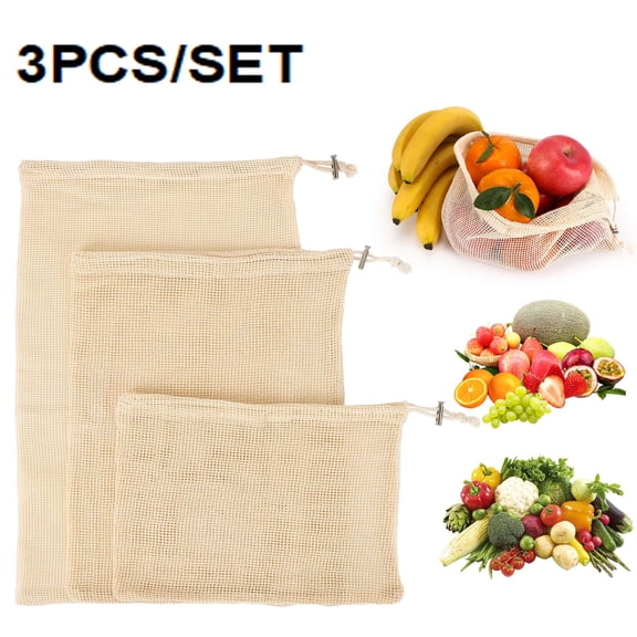 Luxtrada Reusable Cotton Mesh shopping Bags Reusable Grocery Shopping Produce Bags for Veggie Fruit Vegetable Grocery Storage - 3 Pack