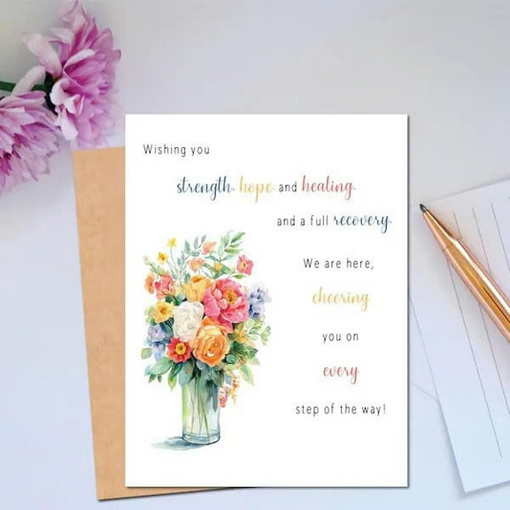 Get Well Soon Card – “Wishing You Strength, Hope, and Healing” Floral Design – Envelope Included, Blank Inside – Perfect for Sending Support and Encouragement