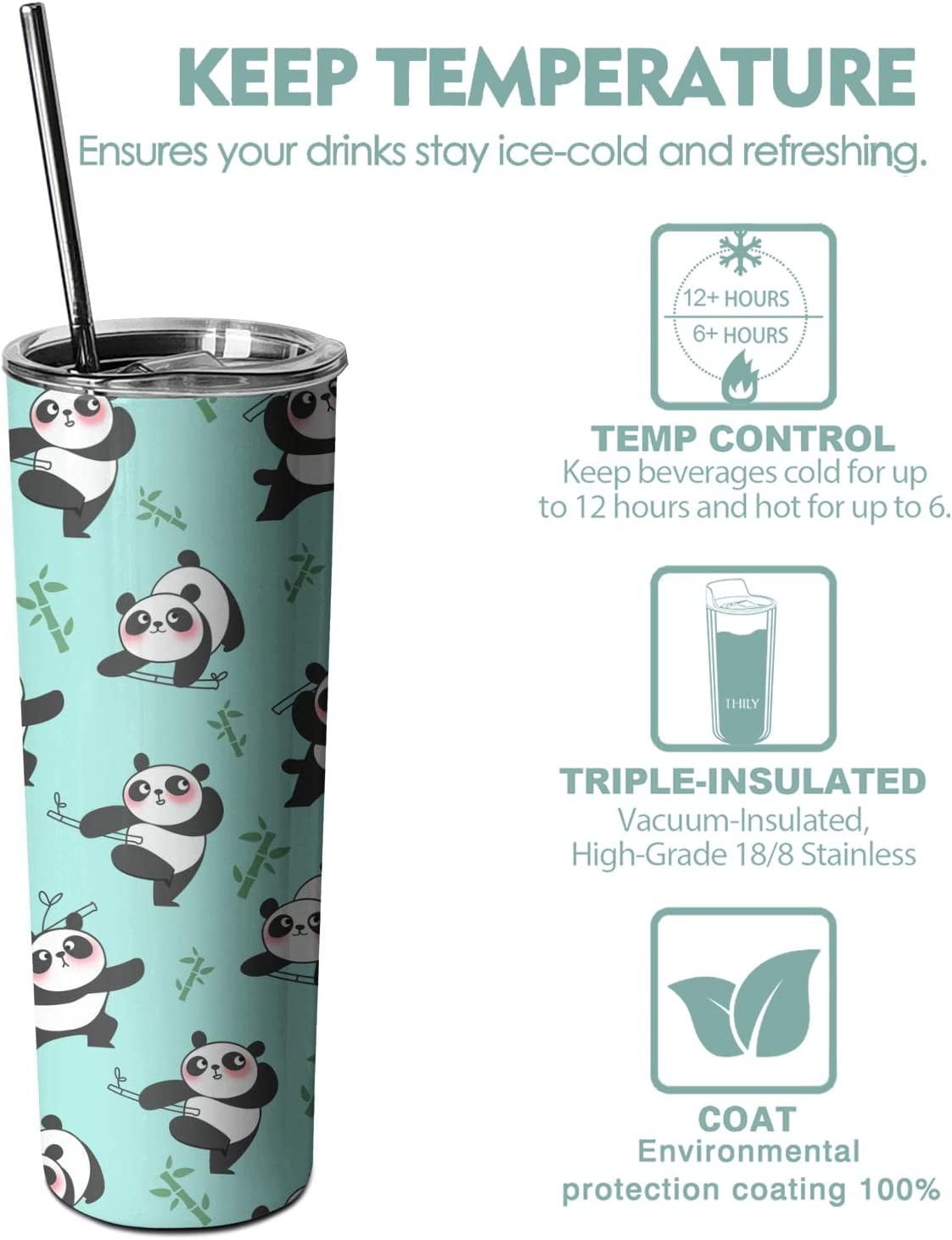 Panda's Life - Cute Panda Travel Coffee Mug for Women Men Thermal Tumbler  with , Lid and Stainless Steel Interior 20 OZ 41019 41020