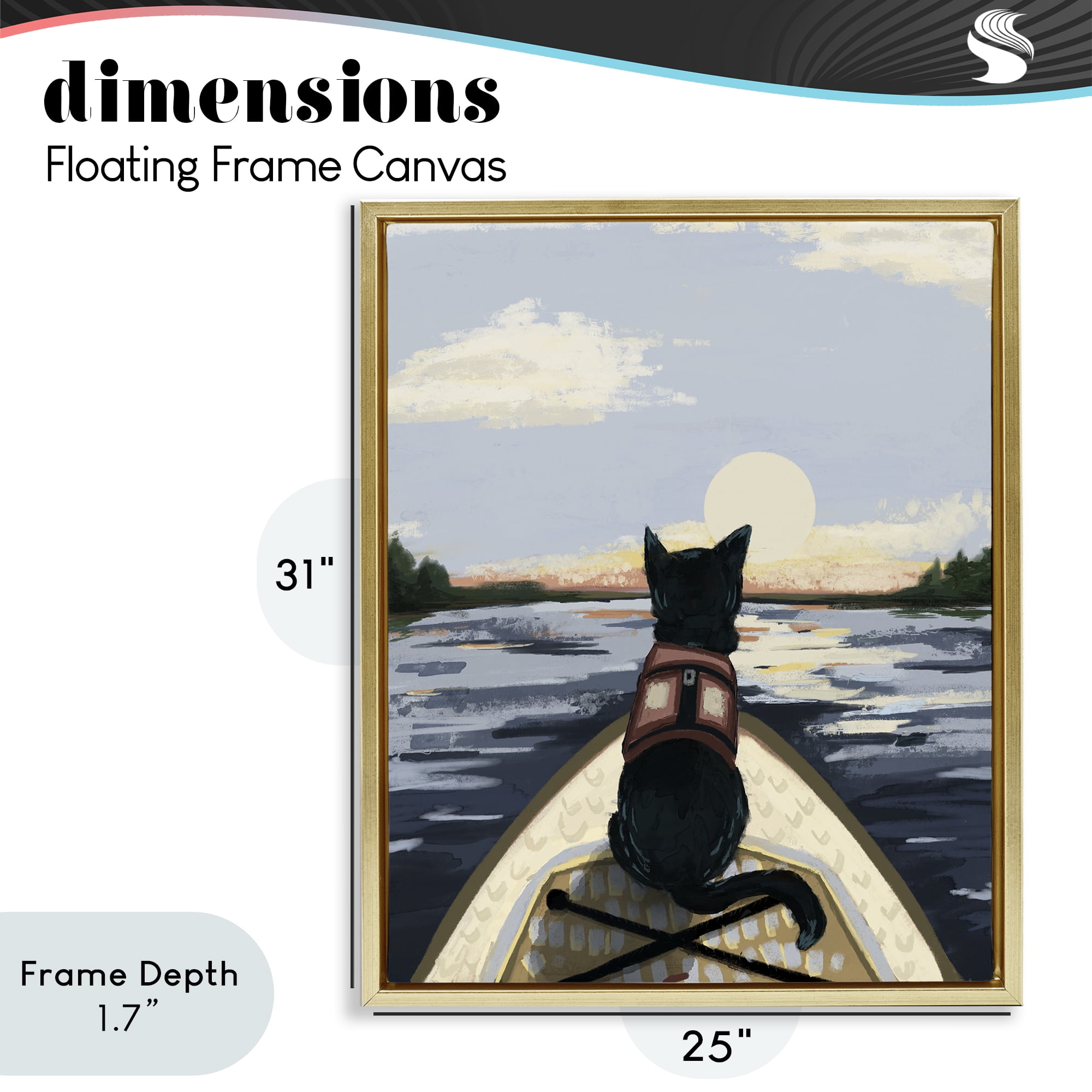 Stupell Industries Peaceful Cat Viewing Lake Gold Framed Floater Canvas Wall Art, design by Denise Bartkus