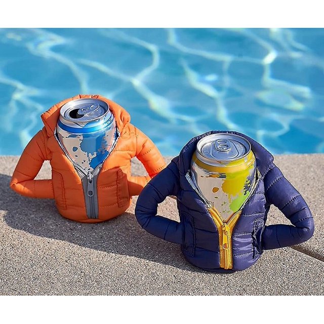 Chaqueta de fácil apertura con cierre de cerveza y Coca-Cola, chaqueta aislante, chaqueta aislante, chaqueta de plumón (naranja + azul)