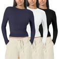 thumbnail image 2 of 3 Pcs Chemises à Manches Longues pour Femmes 2026 Printemps Tendance T-Shirt Court Col Rond Amincissant, 2 of 2