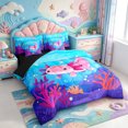 thumbnail image 2 of Manfei Pink-Blue Axolotl 7 Pieces Full Size Bedding Sets,Cute Salamander Pattern Full Size Bed in a Bag,Black Reversible, 2 of 7