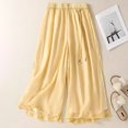 thumbnail image 3 of Women's Solid Color Linen Cotton Wide Leg Pants, Elastic Drawstring Waist Casual Loose Trousers, Breathable Summer Palazzo Pants for Women, High Waisted Beach Pants Yellow XXL, 3 of 8
