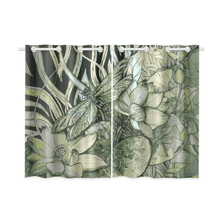 Yusdecor Beautiful Lotuses Dragonfly Window Curtains Kitchen Yusdecor Beautiful Lotuses Dragonfly
