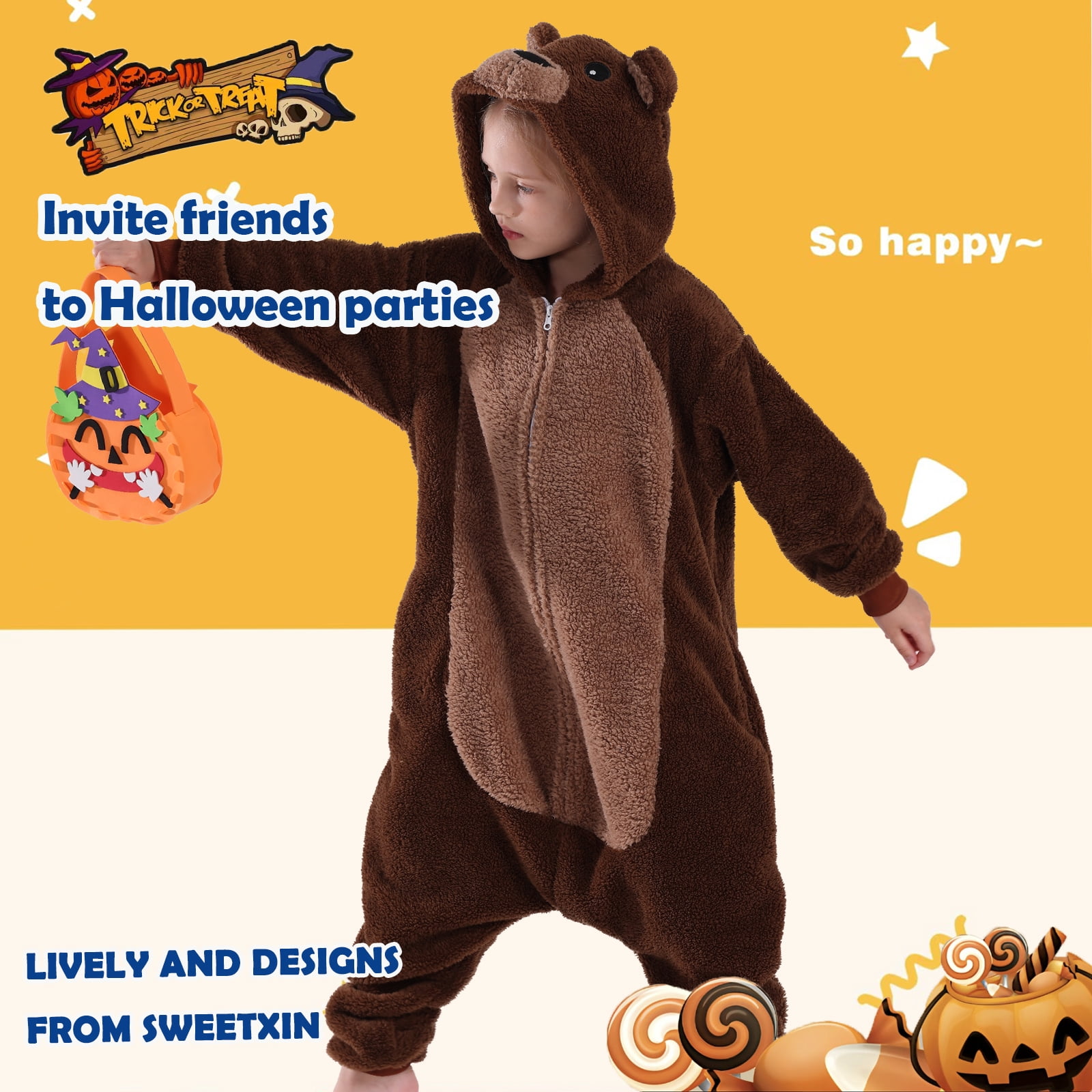 SWEETXIN Kids Bear Onesie Pajamas Plush Costume Cosplay Sleepwear for Girls Boys Jumpsuit 5T