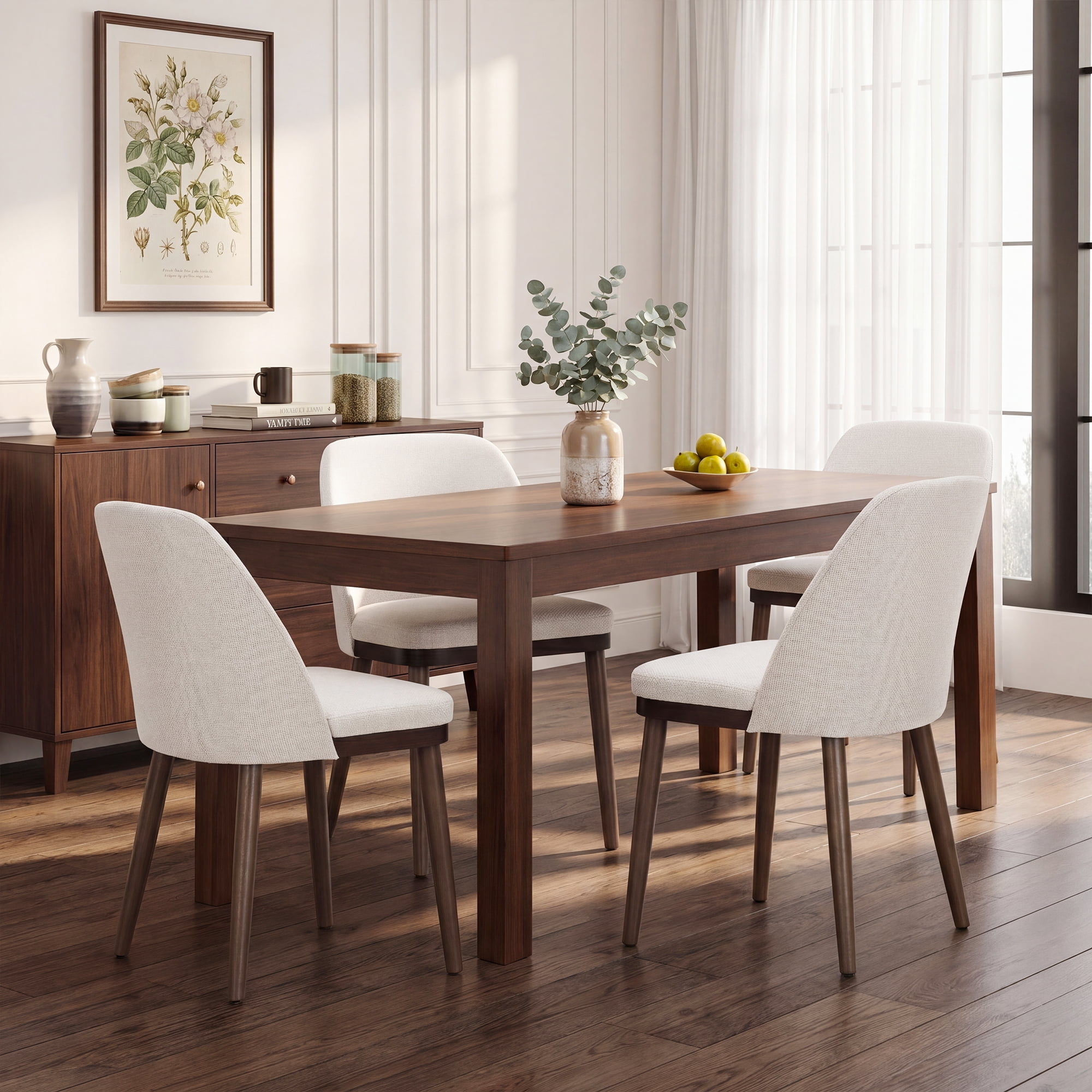 Modern Upholstered Dining Chairs Set of 2 — Fabric Padded Side Chairs with Solid Wood Legs for Kitchens and Dining Rooms, Beige