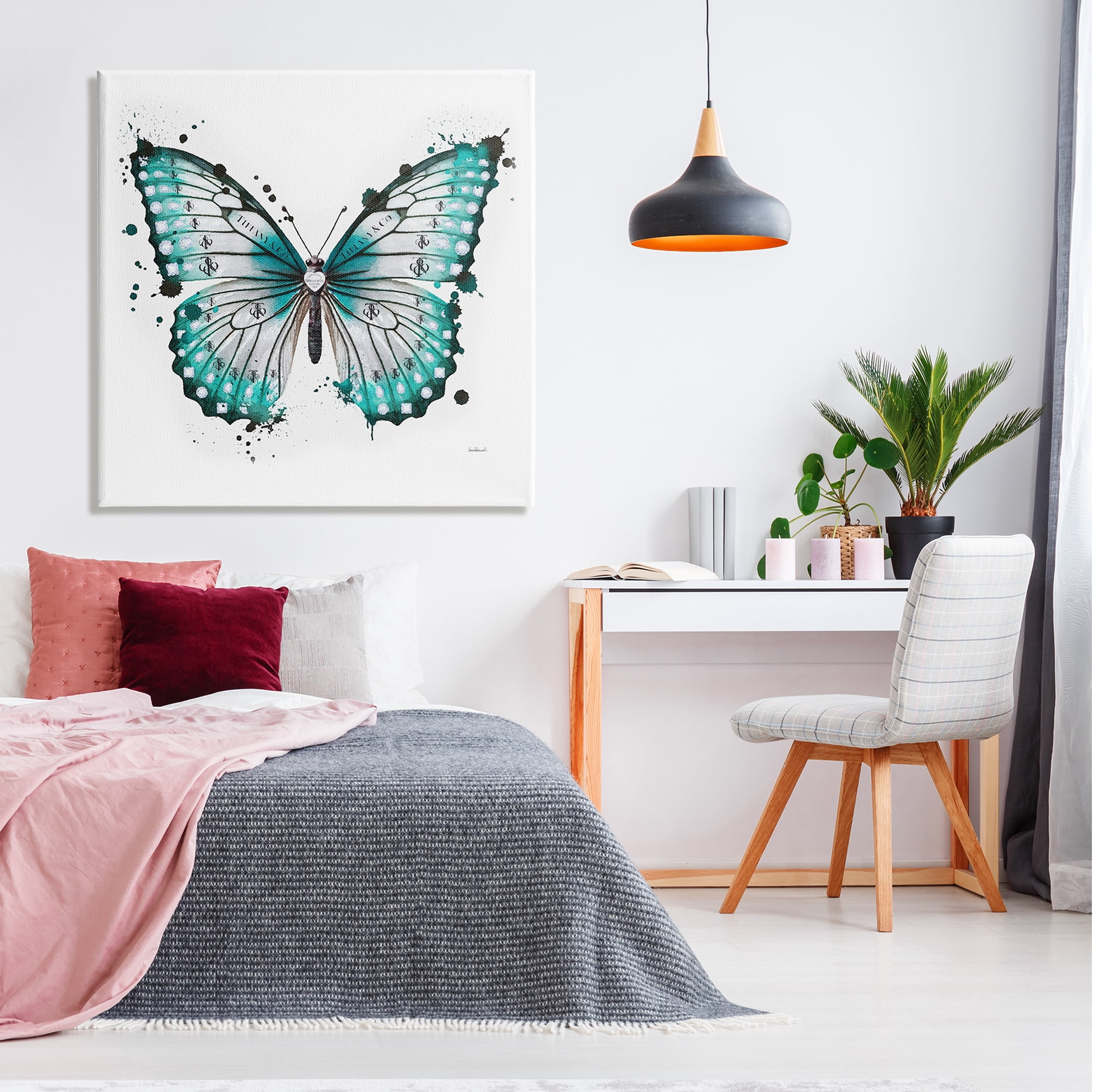 Stupell Industries Blue Glam Butterfly Animals & Insects Painting Gallery Wrapped Canvas Art Print Wall Art, 36 x 36