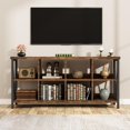 thumbnail image 2 of 8 Cube Storage Organizer Bookcases, 3 Tier Metal Horizontal Bookcase, 62 Inch Industrial Storage Bookcase for Entryway, Long Low Bookshelf for Living Room-Retro Brown, 2 of 6