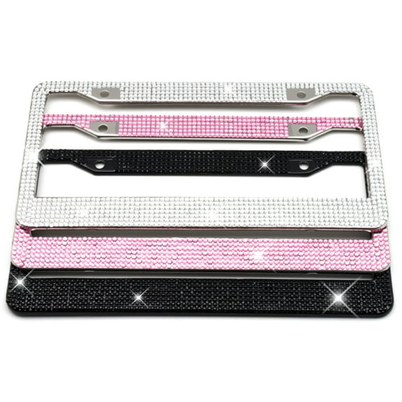 SPRING PARK Stainless Steel Rhinestones Glittering Car Auto License Plate Frame Tag Cover