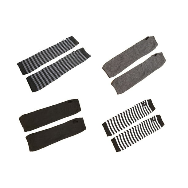 Nvzi 4 pares de guantes largos de invierno sin dedos, de punto, calentadores de brazos, guantes hasta el codo(negro, gris oscuro, rayas blancas y negras, rayas negras y grises)