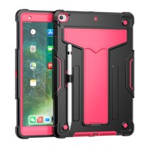 iPad 9th Generation Case, iPad 8th Generation Case, iPad 7th Gen Case, iPad 10.2" 2021/2020/2019 Case, 3 in 1 Heavy Duty Shockproof Rugged Protective Cover with Stand Pen Holder, Black   Rose