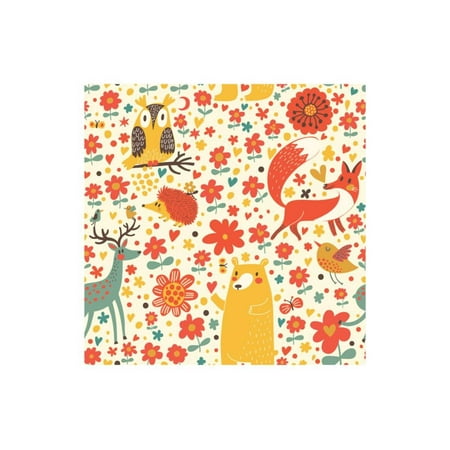 Chi Bears - Cute Seamless Pattern with Forest Animals: Bear, Fox, Deer, Hedgehog, Owl, Bird. Funny Animals Chi Print By smilewithjul