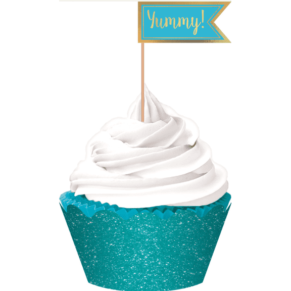 Cupcake Decorating Kit Blue - Includes 24 Cupcake Picks, 24 Baking Cups, and 24 Cupcake Wraps