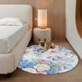 thumbnail image 3 of Blue Spring Floral 6ft Round Rugs, Pink Flowers Elegant Botanical Farmhouse Washable Non-Slip Area Rugs for Living Room Bedroom Kitchen, Low Pile Dining Room Kicthen Circle Carpet, Indoor Floor Rug, 3 of 9