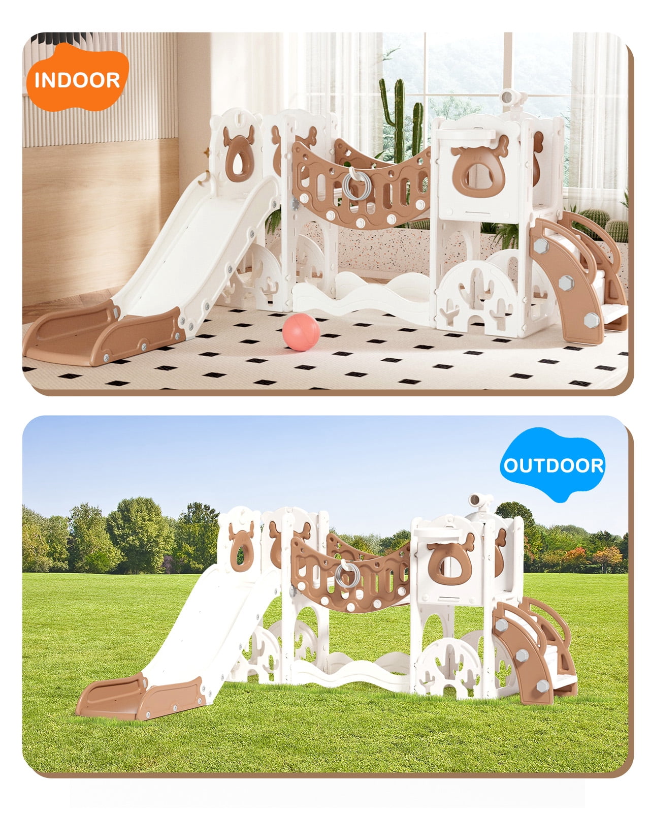 KORIMEFA 8 in 1 Toddler Slide, Kid Slide for Toddlers Age 1-3 with Ring Toss, Basketball Hoop, and Telescope, Indoor Outdoor Slide Toddler Playset Toddler Playground