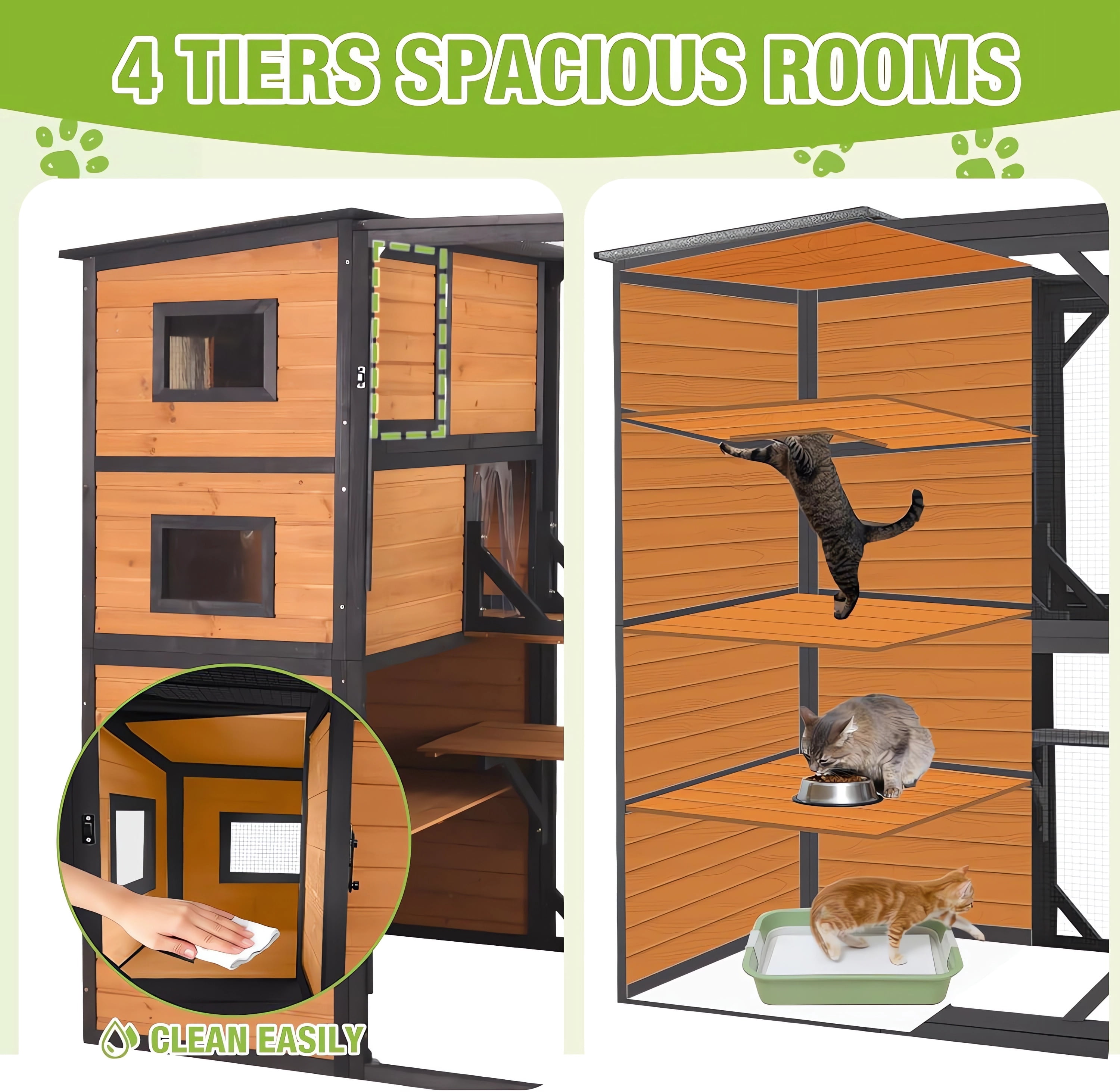 Aivituvin Large Catio Cat Enclosure Window for Outdoor Cats, Weatherproof Cat House with Roof, Resting Platforms & Windows, Indestructible Feral Cat Shelter for Backyard