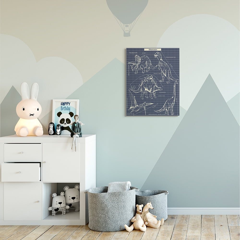 Stupell Industries Vintage Dinosaur Blueprints Dino Fact Graph Canvas Wall Art by Sangita Bachelet