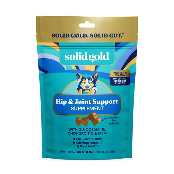 Solid Gold Hip & Joint Support Supplement for Dogs, for Hip & Joint Health, Bacon 60 Count