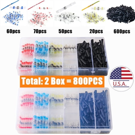 800Pcs Solder Seal Sleeve Tubing Terminals Heat Shrink Butt Wire Connectors