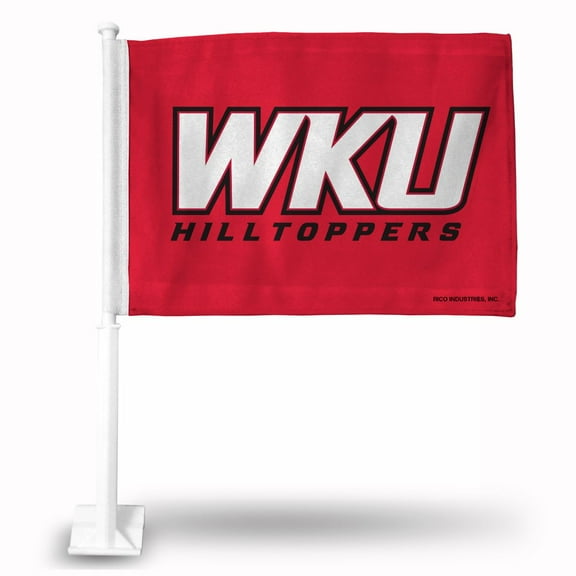 Rico Industries College Western Kentucky Hilltoppers Standard Double Sided Car Flag -  16" x 19" - Strong Pole that Hooks Onto Car/Truck/Automobile