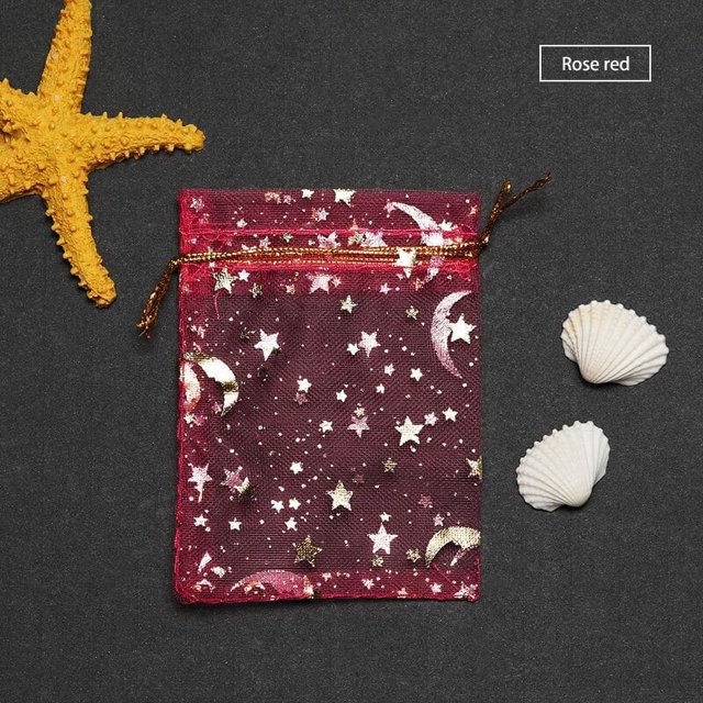 Bolsas de Organza con cordón y diseño de estrellas y Luna, 50 unidades, para dulces, joyería, fiesta, boda, regalo