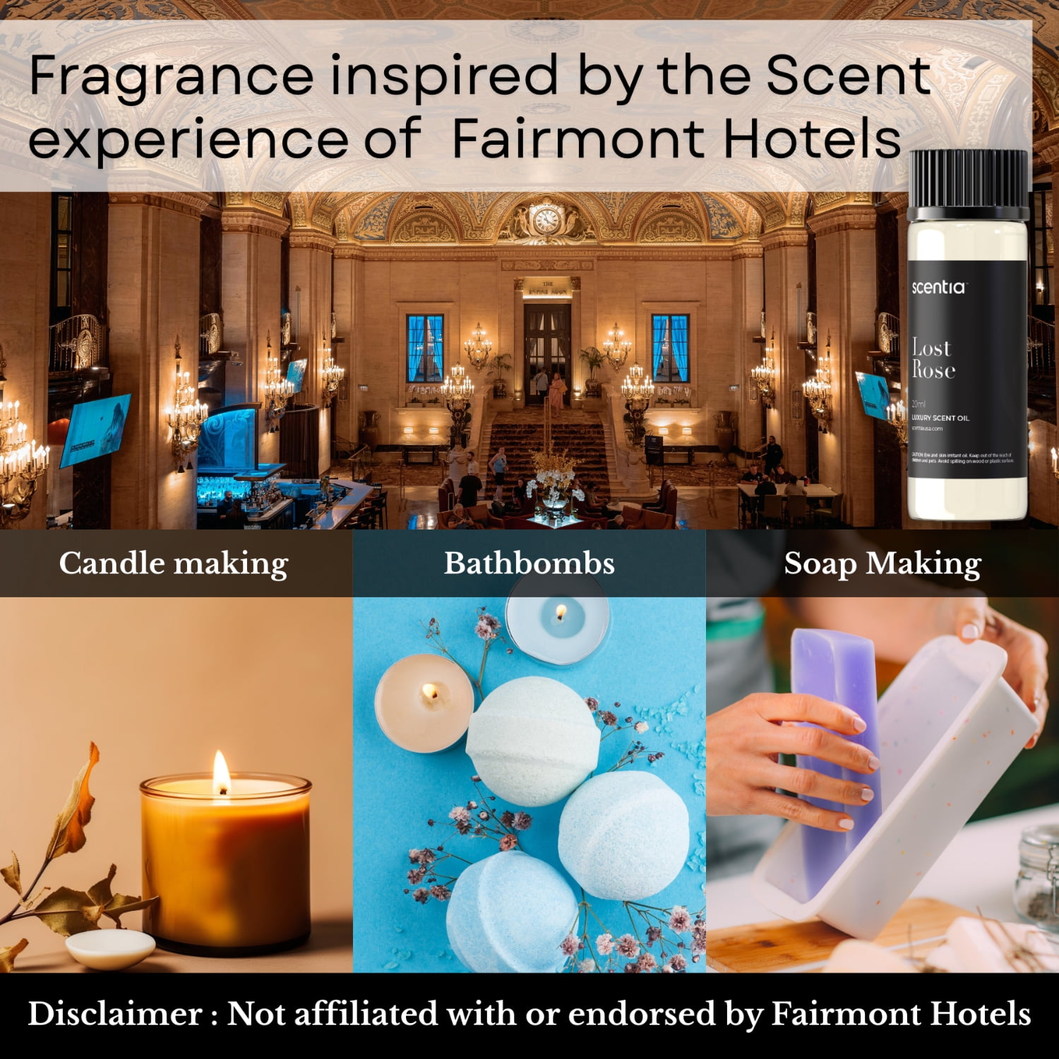 Hotel Diffuser Oil Inspired by Fairmont Hotel Scent - 20 mL 0.67 fl oz - Fragrance Oil Blend Rose, Oud Wood & Clove Notes for Aromatherapy Diffusers and Humidifiers - Lost Rose