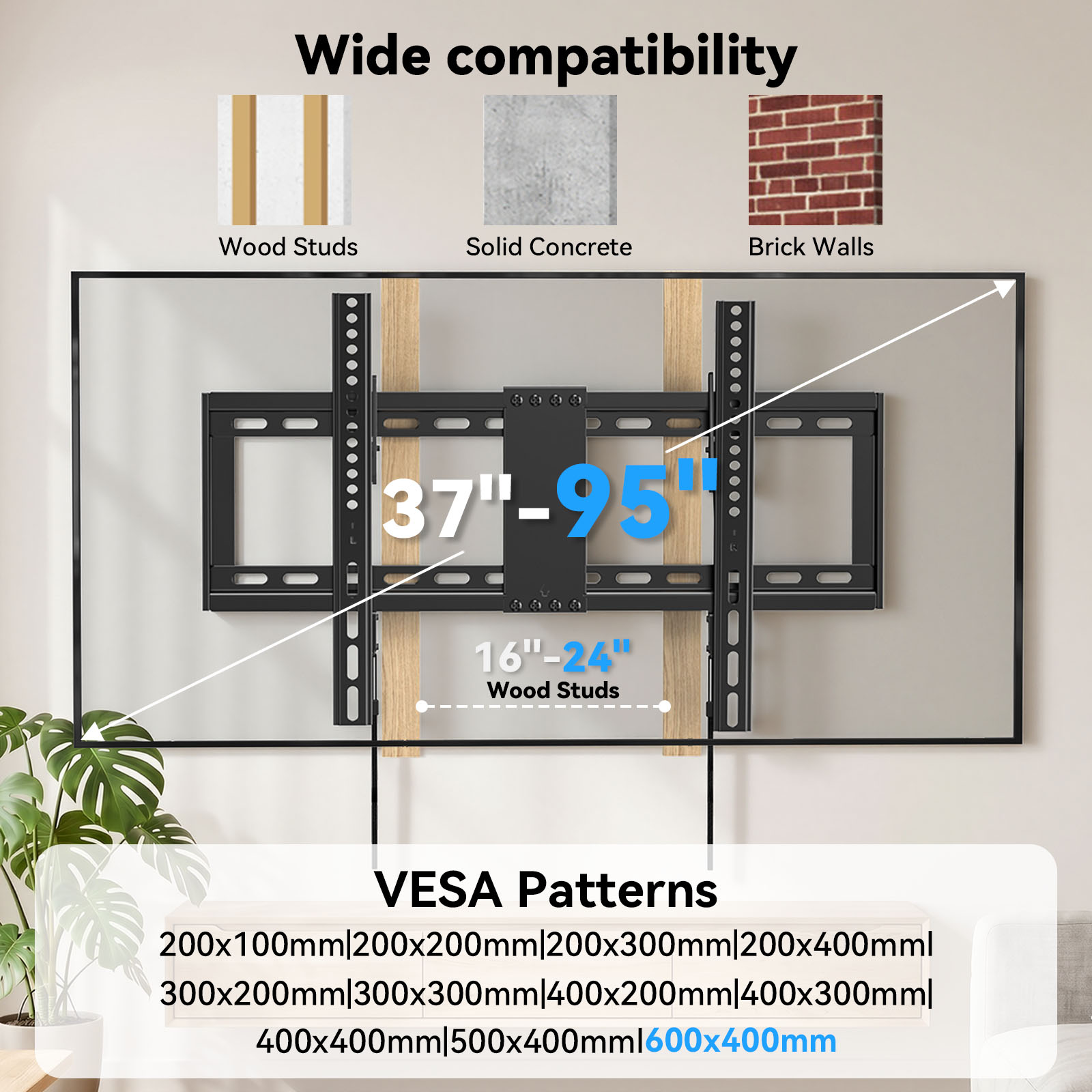 MountFTV Tilting TV Wall Mount for 37-95 inch TVs, 1.2" Low Profile photo 2