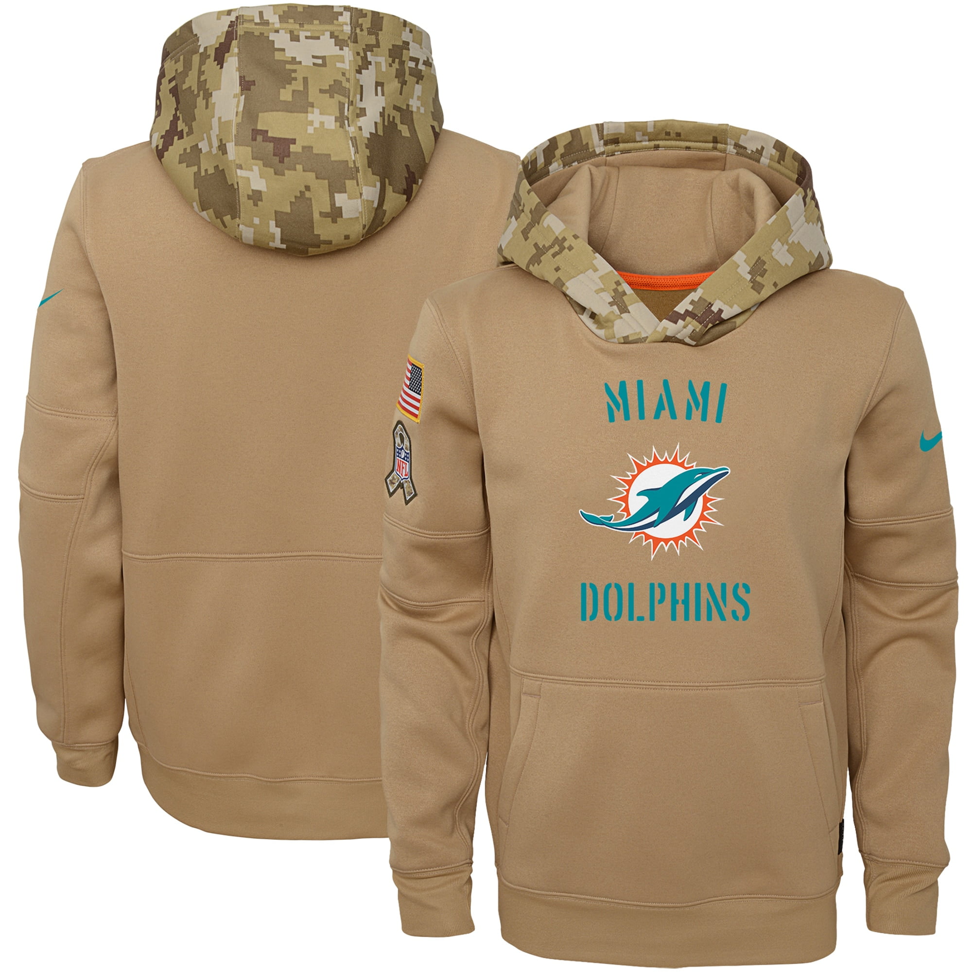 Miami Dolphins Nike Youth 2019 Salute to Service Therma Pullover Hoodie