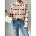 thumbnail image 5 of Women Loose Knit Sweater Heart Jacquard Long Sleeve Pullovers Spring Fall Mock Neck Jumpers Streetwear, 5 of 9