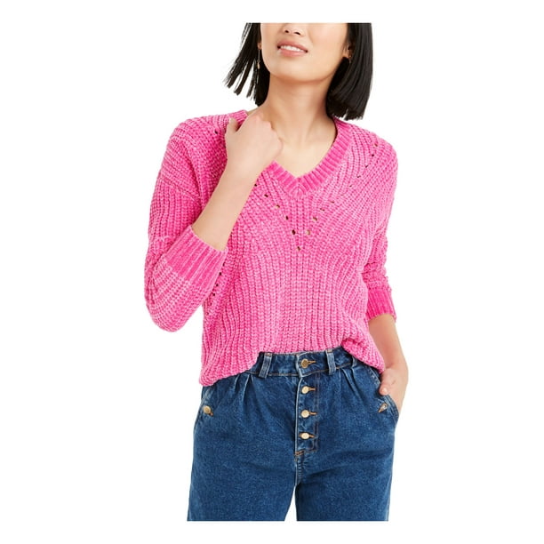 Bar III - BAR III Womens Pink Long Sleeve V Neck Sweater Size XL